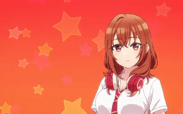 HD PC wallpaper: Iroha Kohinata from the anime My Friend's Little Sister Has It In for Me! standing against an orange, star-patterned background.