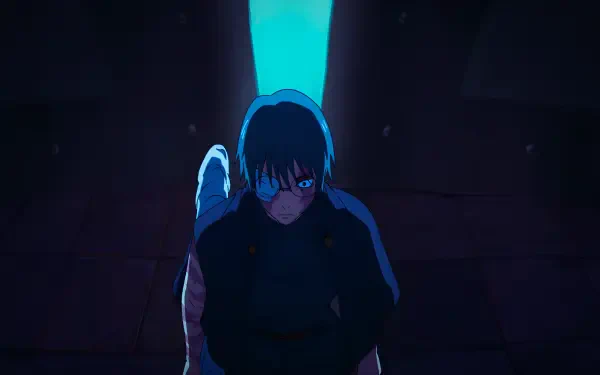 Maki Zenin from Jujutsu Kaisen 3rd Season: glasses-wearing anime girl in dark blue neon, moody 4K Ultra HD PC desktop wallpaper.