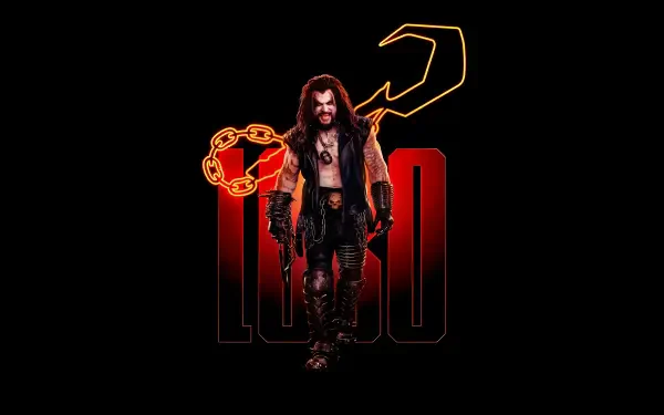 5K Ultra HD PC desktop wallpaper for Supergirl (2026): brooding armored figure with long hair, glowing chained weapon and red-black stylized logo against a dark backdrop.