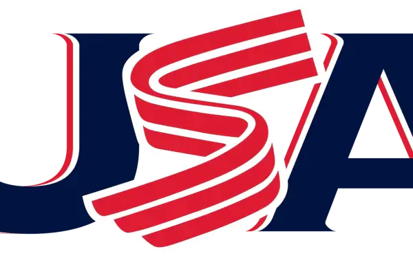 HD desktop wallpaper of USA Baseball sports logo representing the United States: navy USA letters with a stylized red-and-white striped S resembling flag stripes across the letters.