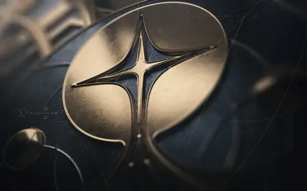 Sculpted metallic Foundation emblem with a star-shaped cutout on a dark textured surface, 4K Ultra HD PC desktop wallpaper and background.