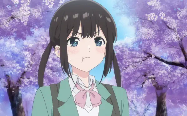 HD PC desktop wallpaper of Miku Sakura (I Want to End this Love Game) pouting beneath blooming cherry blossoms.