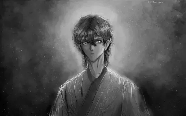 Black & white HD PC desktop wallpaper: ink-style portrait of the Shadow Slave (Webnovel) protagonist, a brooding youth framed by smoky shadows.