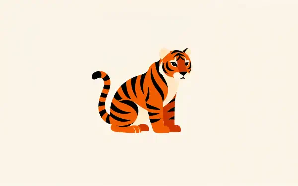 Stylized tiger cub illustration centered on a pale background, 4K Ultra HD PC desktop wallpaper and background.