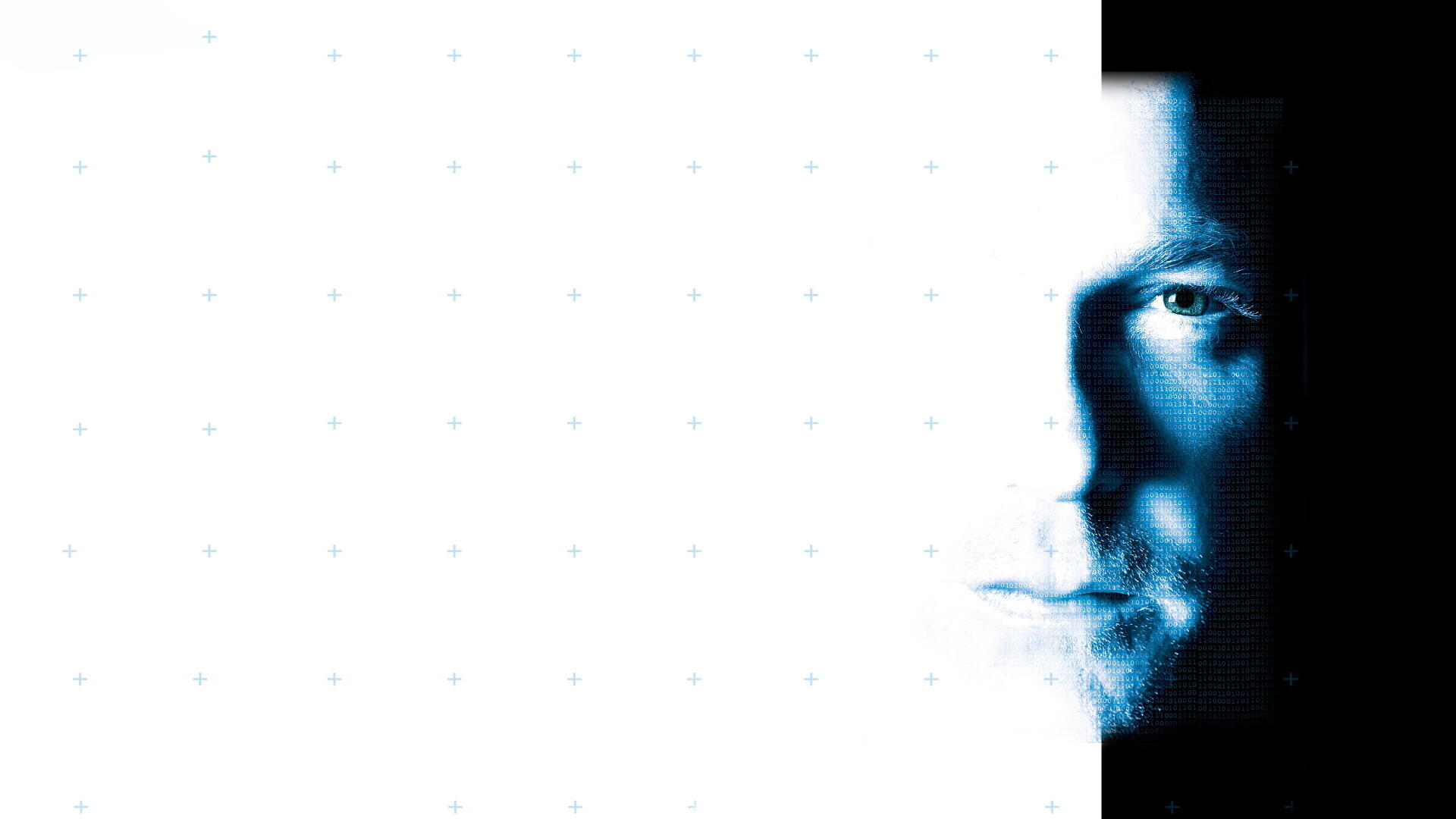 24 — 4K Ultra HD PC Desktop Wallpaper and Background: a blue-tinted half-face emerging from shadow against a stark white textured field.