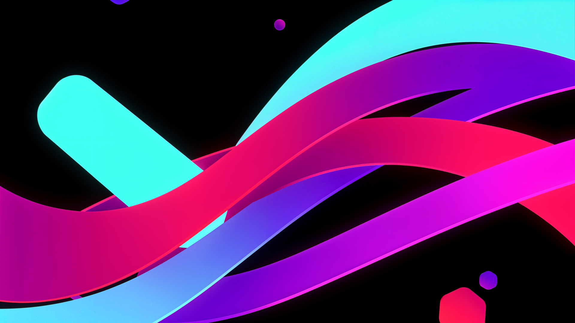 AMOLED abstract wave of neon cyan, magenta and purple ribbon strands on deep black, 4K Ultra HD PC desktop wallpaper/background