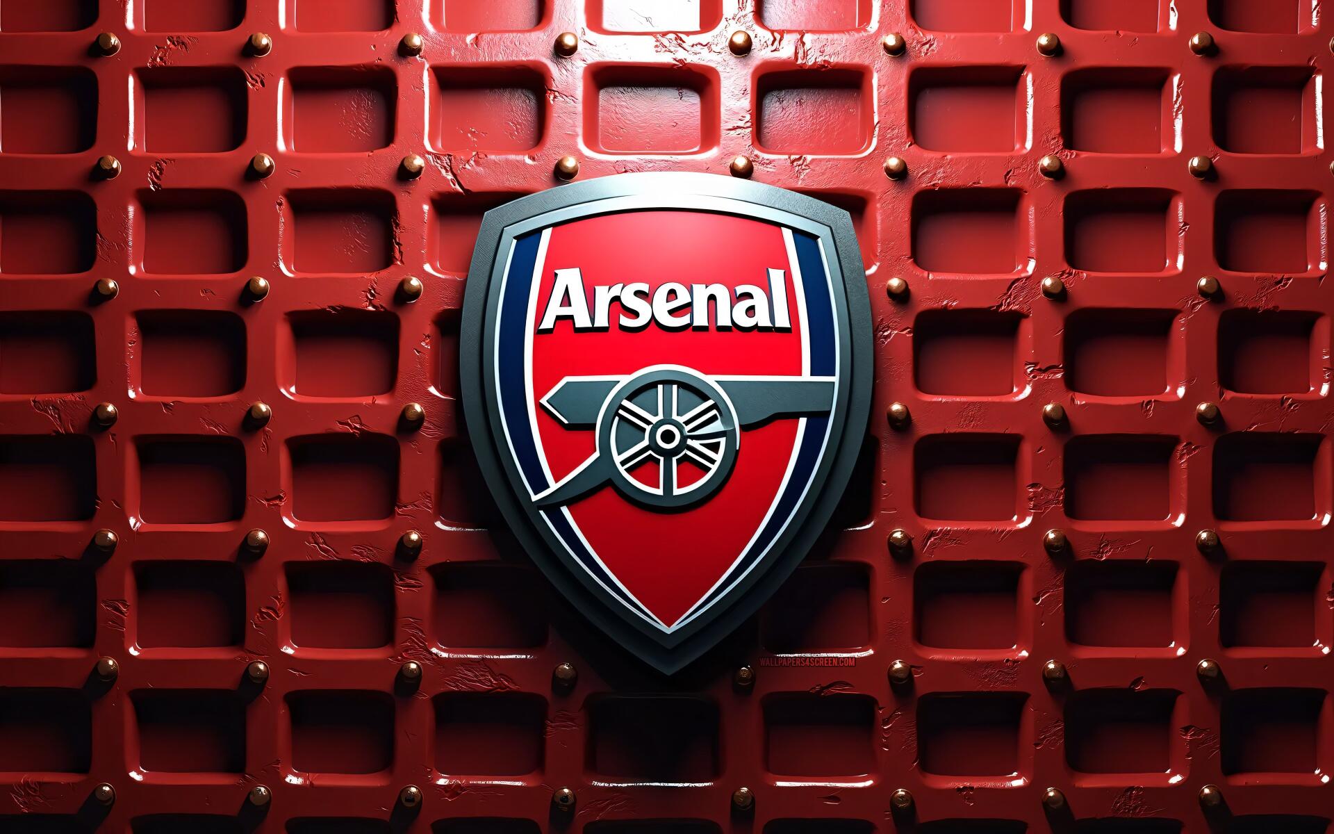Arsenal F.C. crest centered on a red textured grid background — soccer club logo rendered as 4K Ultra HD PC desktop wallpaper.