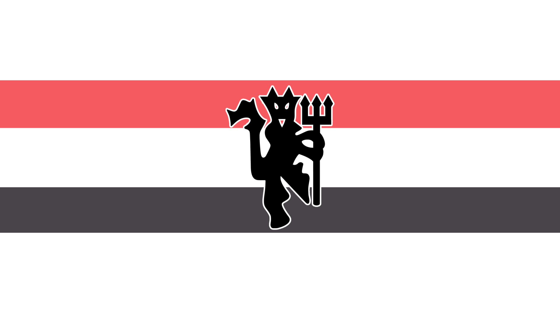 Manchester United F.C. black devil logo centered on horizontal red, white and dark gray stripes - 2K Quad HD PC desktop wallpaper and background.