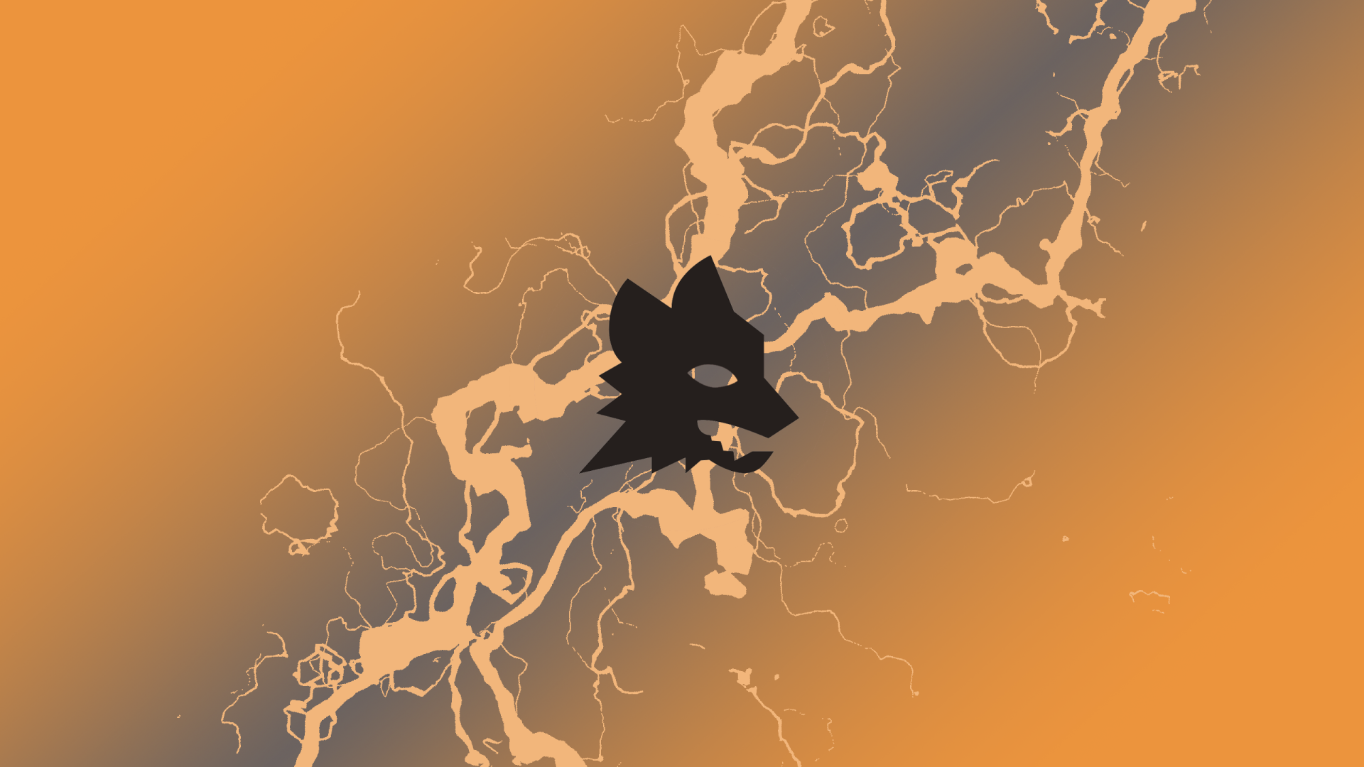 2K Quad HD PC wallpaper featuring A.S. Roma wolf logo silhouette with electric lightning streaks over an orange-to-gold gradient background.