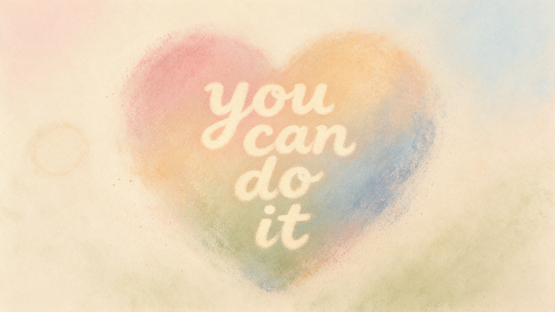 2K Quad HD PC desktop wallpaper: soft pastel watercolor heart background with the motivational quote you can do it in cream script.