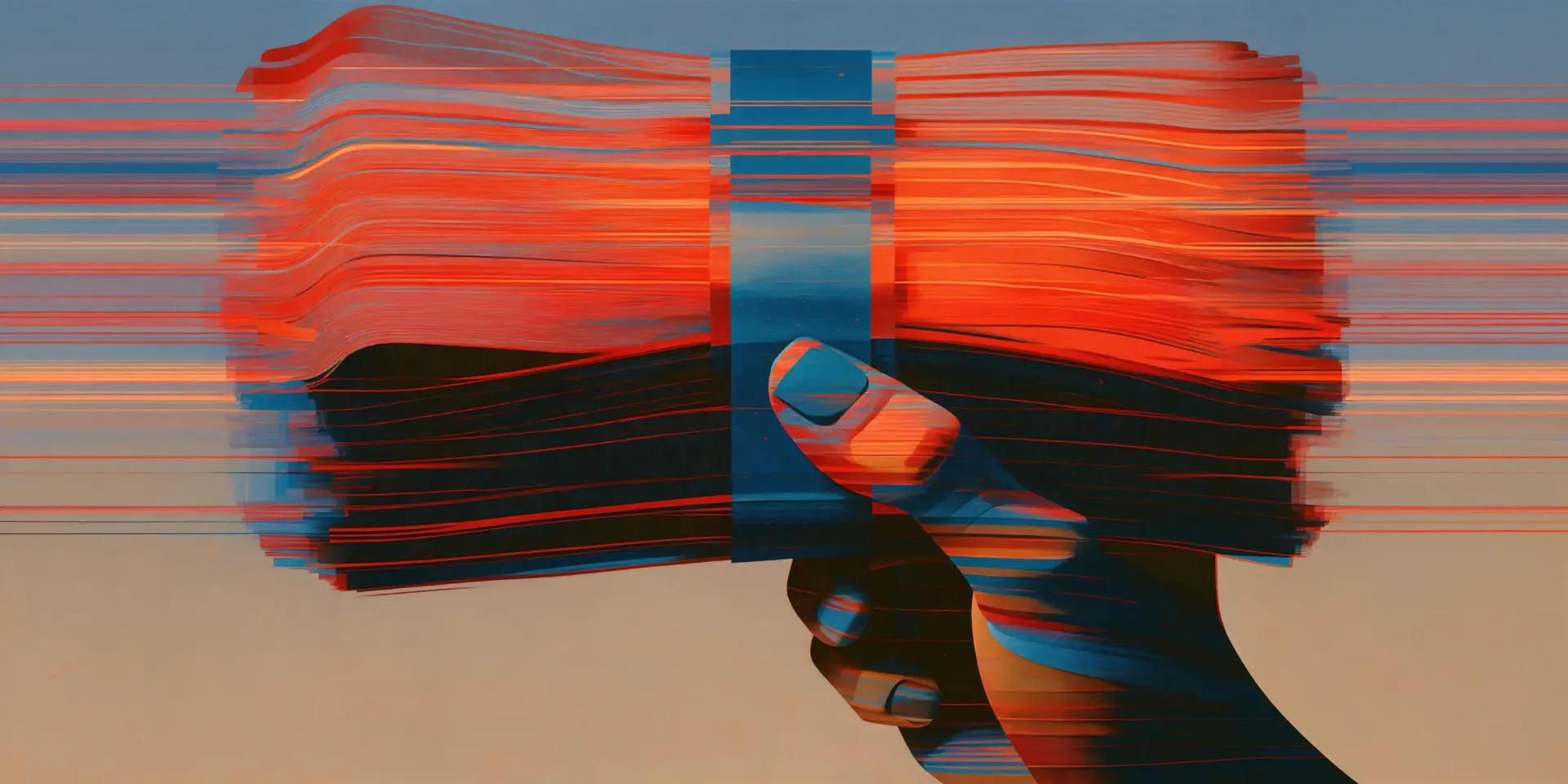 4K Ultra HD PC desktop wallpaper showing a stylized hand gripping a blurred stack of cash in red-blue tones, symbolizing capitalism and money.