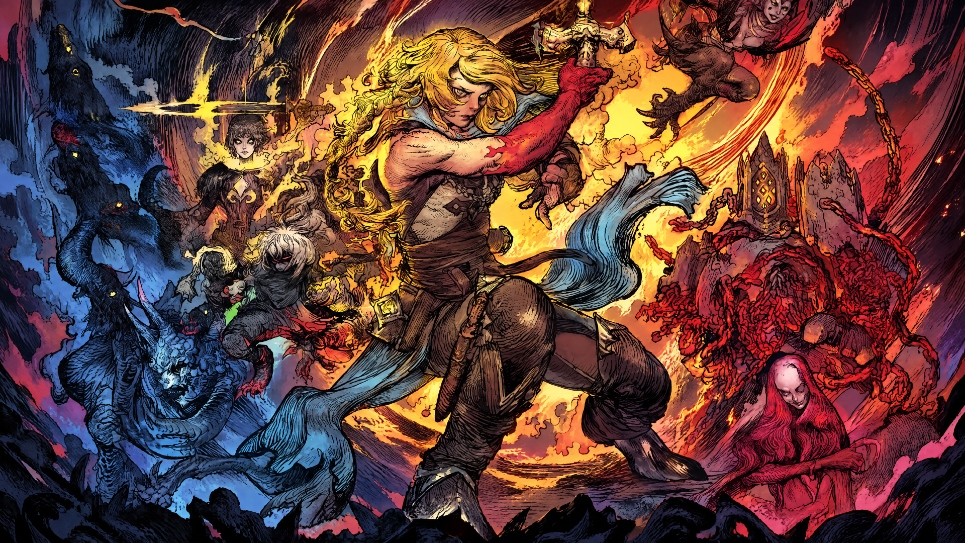 4K Ultra HD PC desktop wallpaper and background of Castlevania: Belmont's Curse — a sword‑wielding Belmont warrior battling swirling demonic forces in vivid video game art.