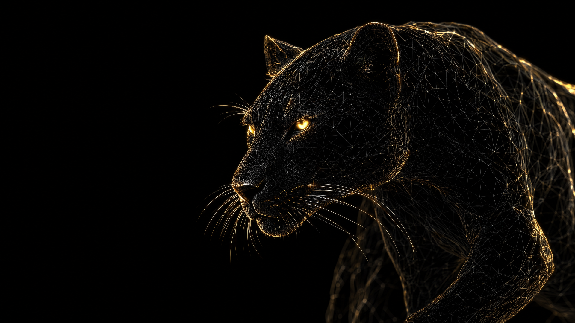 Glowing-eyed black panther on a dark background, 4K Ultra HD OLED wildlife desktop wallpaper.