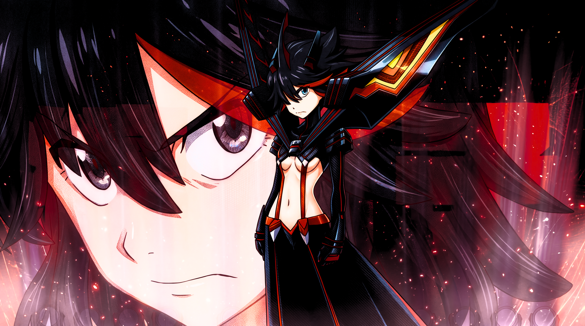 5K Ultra HD Kill la Kill desktop wallpaper featuring Ryūko Matoi in Senketsu, with a dramatic close-up and full-body anime portrait.