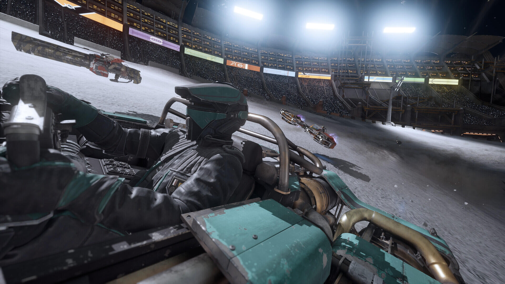 Star Wars: Galactic Racer bobsled racing through a futuristic arena, HD PC desktop wallpaper and background.
