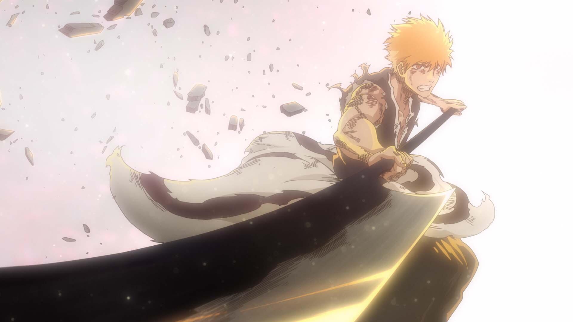 Ichigo Kurosaki in a dramatic battle scene from Bleach: Thousand-Year Blood War, HD PC desktop wallpaper and background.