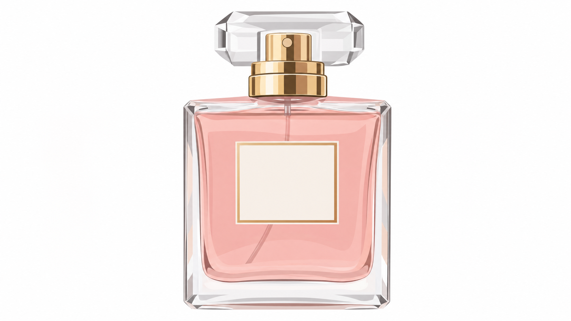 Pink perfume bottle with a faceted glass cap on a white background, 4K Ultra HD PC desktop wallpaper and background.