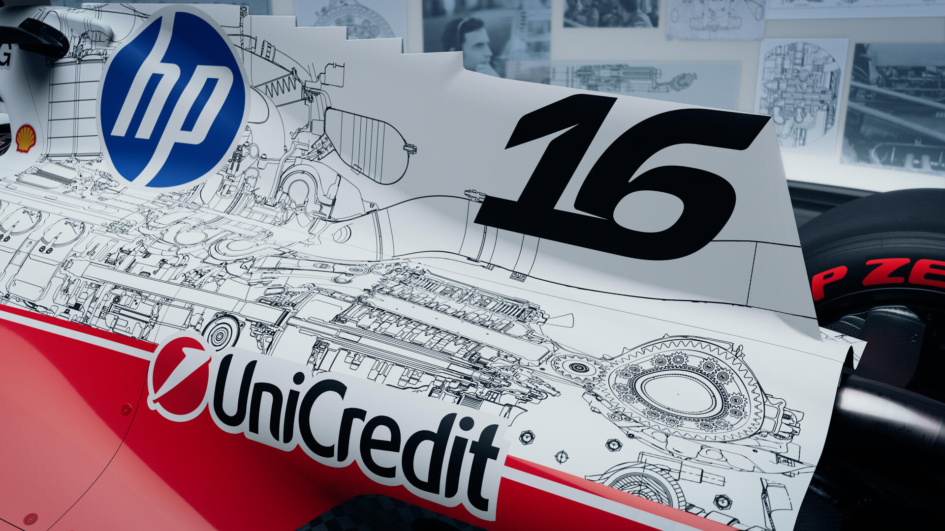 Ferrari SF-26 F1 race car close-up with number 16, HP and UniCredit branding, in a 4K Ultra HD desktop wallpaper.