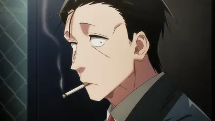 Anime HD PC desktop wallpaper: Sasaki (Smoking Behind the Supermarket with You) smoking a cigarette, gazing pensively against a dim, moody background.