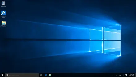 Windows 10 4K Ultra HD PC desktop wallpaper and background: glowing Windows logo emits blue light rays across a dark, textured desktop with visible taskbar.