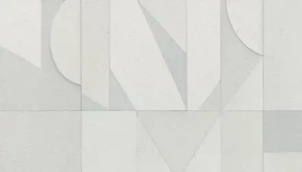 Minimal white aesthetic geometric panel composition with soft shadows and textured concrete surface — 5K Ultra HD PC desktop wallpaper background.