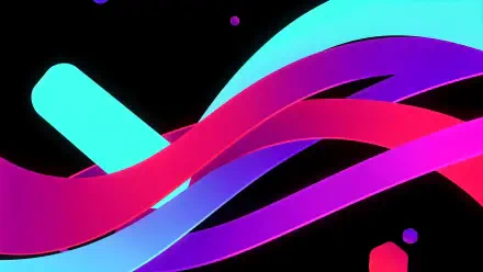 AMOLED abstract wave of neon cyan, magenta and purple ribbon strands on deep black, 4K Ultra HD PC desktop wallpaper/background