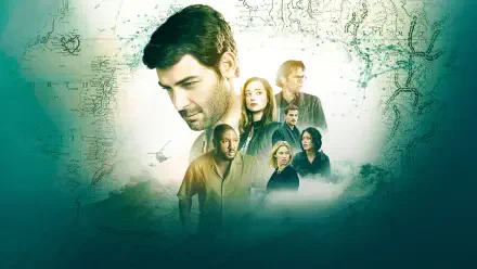 4K Ultra HD PC desktop wallpaper for Zoo (TV Show): layered portraits of the ensemble over a misty world map background.