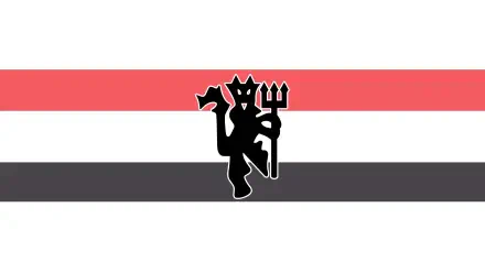 Manchester United F.C. black devil logo centered on horizontal red, white and dark gray stripes - 2K Quad HD PC desktop wallpaper and background.