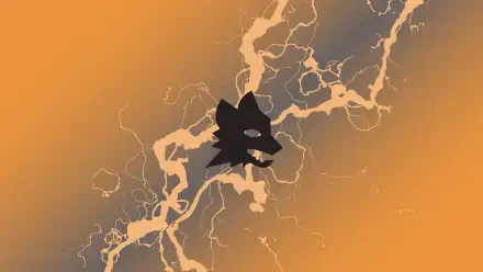 2K Quad HD PC wallpaper featuring A.S. Roma wolf logo silhouette with electric lightning streaks over an orange-to-gold gradient background.