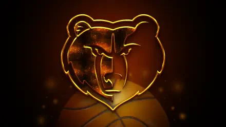 Gold-glow Memphis Grizzlies bear logo over a basketball, warm amber lighting — 4K Ultra HD NBA PC desktop wallpaper and background.