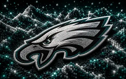 Philadelphia Eagles NFL logo in metallic teal and silver on a 4K Ultra HD glowing geometric background — PC desktop wallpaper