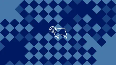 Derby County F.C. white ram logo centered on a blue geometric diamond pattern — 2K Quad HD PC desktop wallpaper/background.