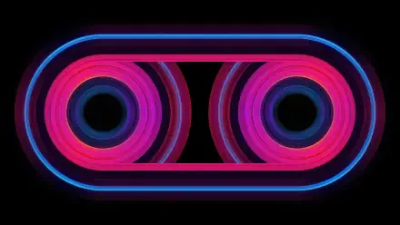 Abstract neon dual-ring glowing design in pink and blue on black — 4K Ultra HD PC desktop wallpaper/background.