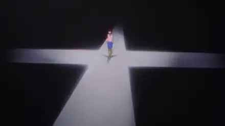 4K Ultra HD desktop wallpaper of Lain Iwakura (Serial Experiments Lain) standing alone in a cross-shaped spotlight against a dark background.