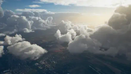 Ace Combat 8: Wings of Theve HD PC wallpaper — aerial view of sunlit clouds and wide sky above a detailed patchwork landscape, designed as a desktop background.