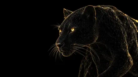Glowing-eyed black panther on a dark background, 4K Ultra HD OLED wildlife desktop wallpaper.