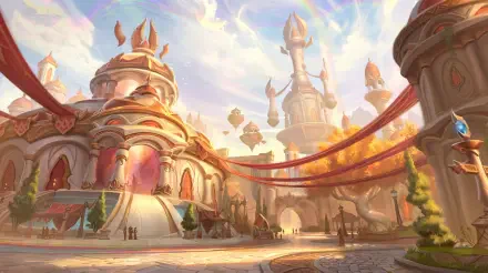 5K Ultra HD World of Warcraft: Midnight desktop wallpaper featuring a sunlit fantasy city and ornate palace.