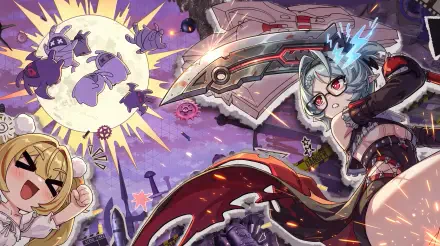 Roxy wielding a futuristic weapon amid anime action in Zenless Zone Zero, 5K Ultra HD PC desktop wallpaper.