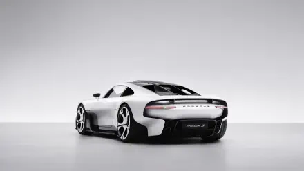 Porsche Mission S concept sports car in a sleek rear view, featured in a 5K Ultra HD PC desktop wallpaper and background.