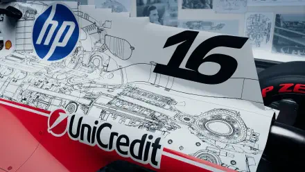 Ferrari SF-26 F1 race car close-up with number 16, HP and UniCredit branding, in a 4K Ultra HD desktop wallpaper.