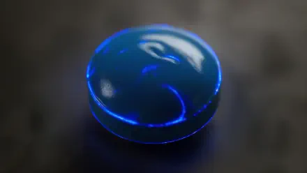 Glowing blue glass pill marble on a dark surface, featured in a 4K Ultra HD PC desktop wallpaper and background.