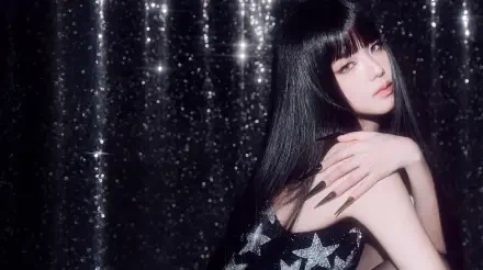 Jisoo of Blackpink in a star-patterned dress against a sparkling backdrop, 5K Ultra HD PC desktop wallpaper portrait