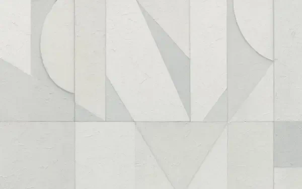 Minimal white aesthetic geometric panel composition with soft shadows and textured concrete surface — 5K Ultra HD PC desktop wallpaper background.