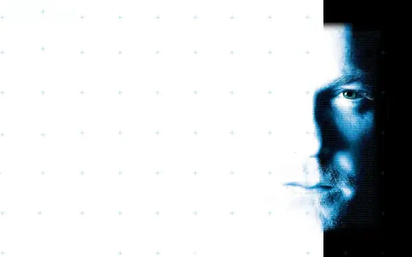 24 — 4K Ultra HD PC Desktop Wallpaper and Background: a blue-tinted half-face emerging from shadow against a stark white textured field.