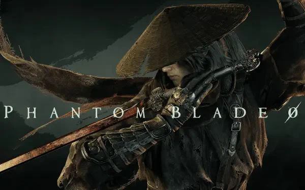 4K Ultra HD PC wallpaper — Phantom Blade Zero: a lone samurai warrior in a straw hat and tattered cloak brandishes a curved sword against a dark, misty backdrop.