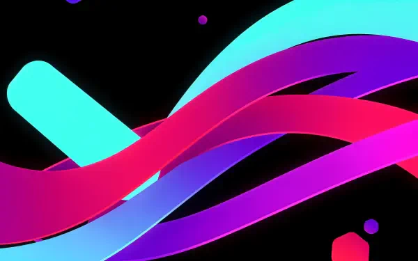 AMOLED abstract wave of neon cyan, magenta and purple ribbon strands on deep black, 4K Ultra HD PC desktop wallpaper/background