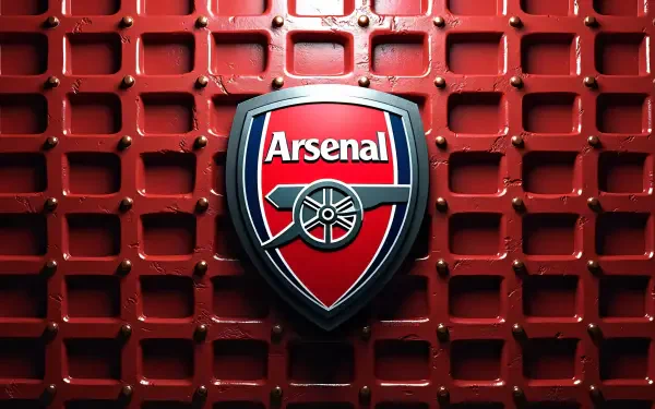 Arsenal F.C. crest centered on a red textured grid background — soccer club logo rendered as 4K Ultra HD PC desktop wallpaper.