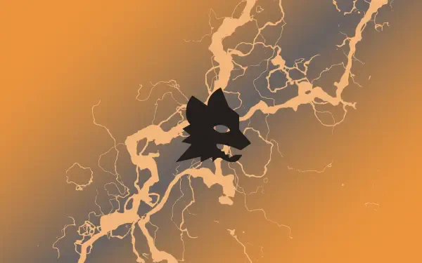 2K Quad HD PC wallpaper featuring A.S. Roma wolf logo silhouette with electric lightning streaks over an orange-to-gold gradient background.