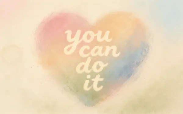2K Quad HD PC desktop wallpaper: soft pastel watercolor heart background with the motivational quote you can do it in cream script.