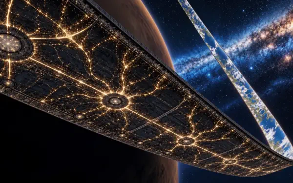 4K Ultra HD sci-fi PC desktop background: glowing neuronal-patterned Halo ring and orbital city arc above a planet, with starfield and Milky Way in deep space.